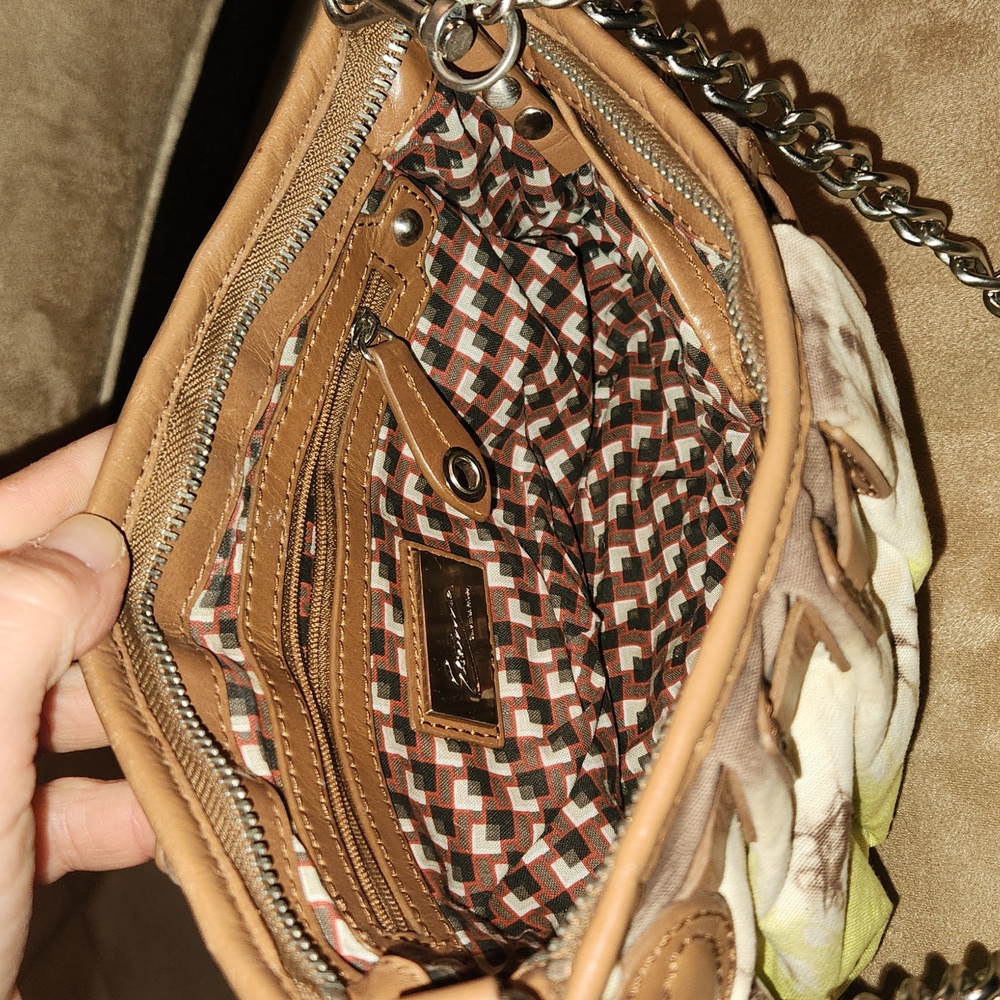 VINTAGE Elienne collection privee tie dyed canvas and brown leather small should - Picture 15 of 17